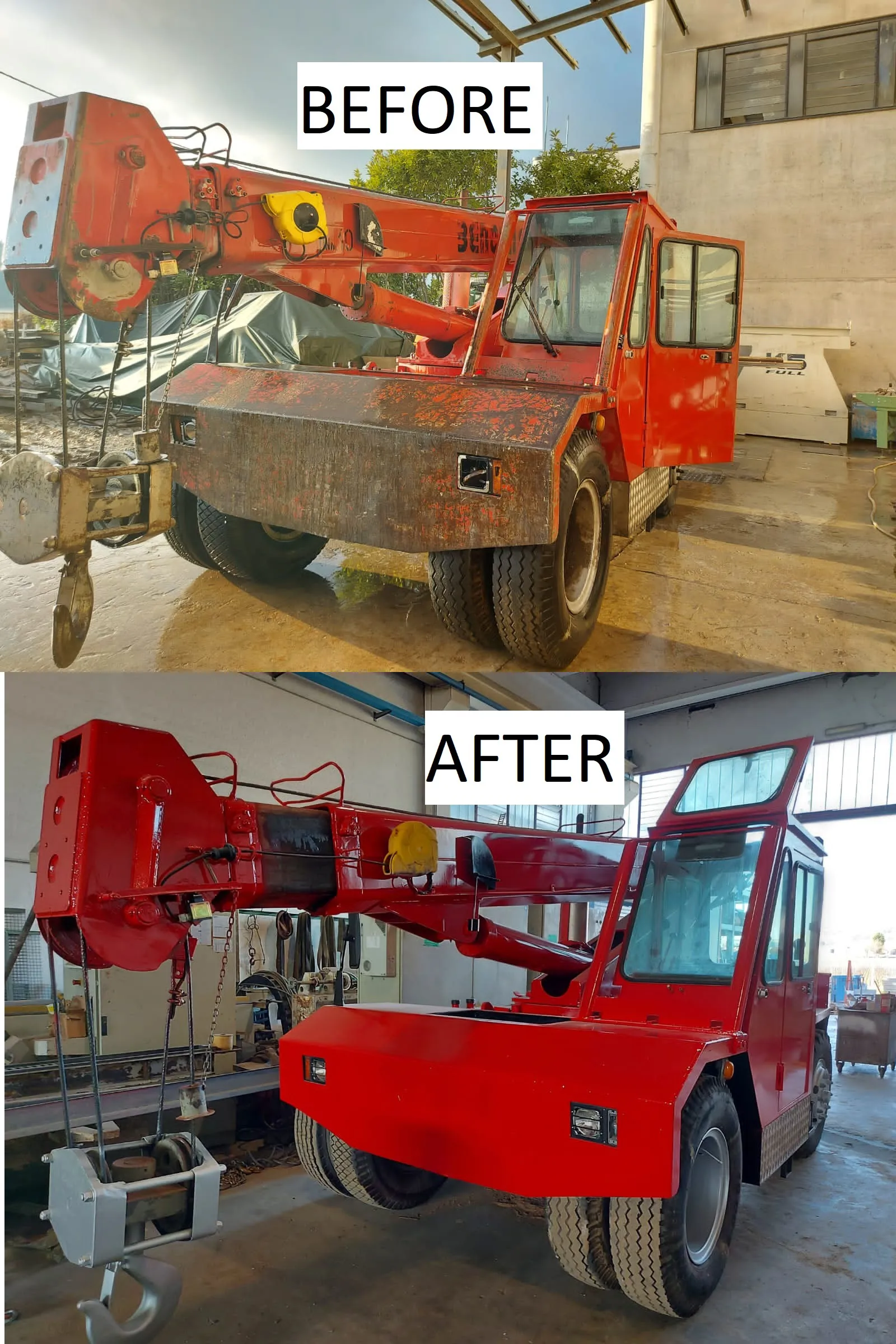 Exterior of the self-propelled crane Bencini - before and after