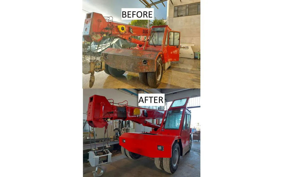 Exterior of the self-propelled crane Bencini - before and after